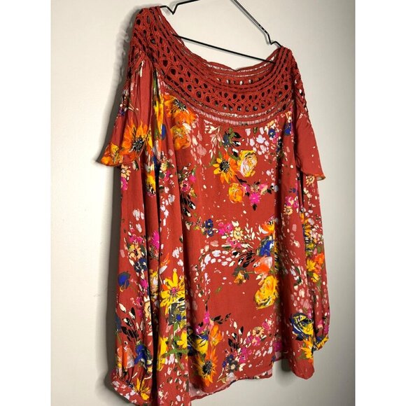 Oddi Women's 3XL Floral Long Sleeve Boho Festival Peasant Loose Fit Blouse - Picture 2 of 9